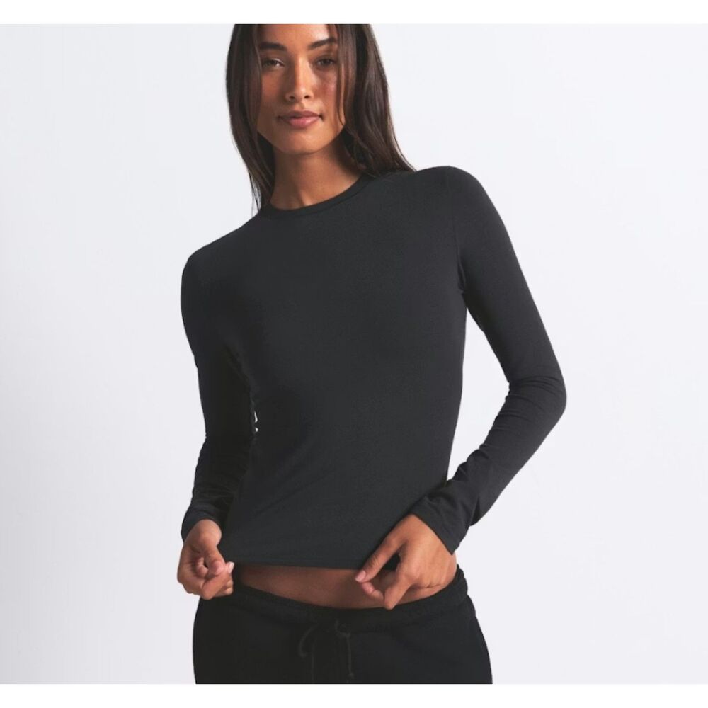 NEW SKIMS Cotton Jersey Long Sleeve Tee Small Soot Black T-Shirt NWT - Picture 4 of 5